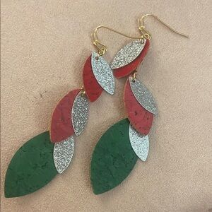 Festive Green and Red Cascading Leaf Earrings